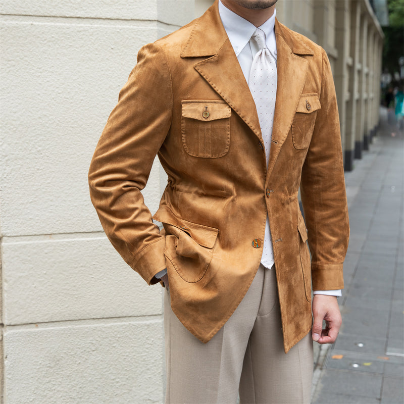 Suede Safari Jacket With Slim Fit - WOMONA.COM