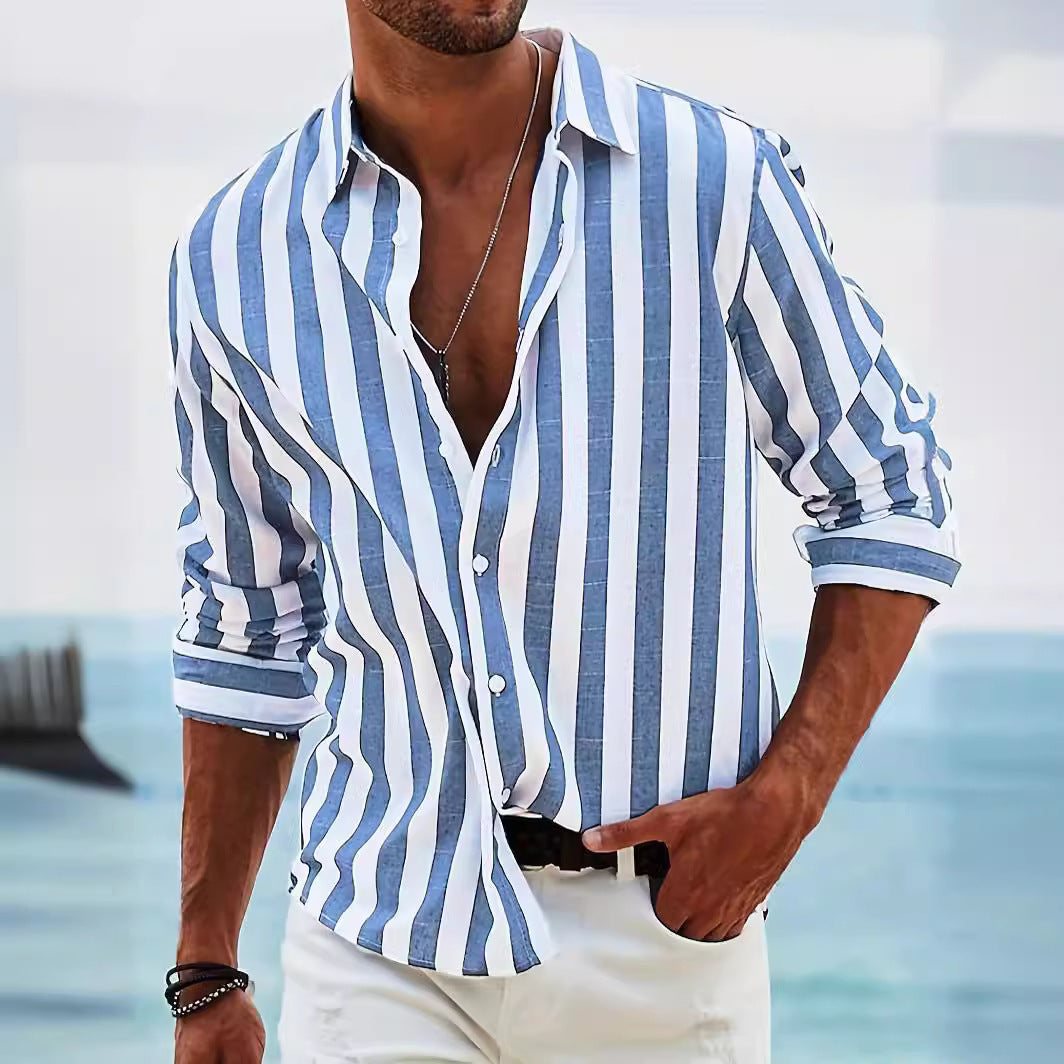 Men's striped long sleeve button shirt in a loose fit
