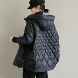 Diamond Lattice Artistic Loose White Duck Down Jacket - WOMONA.COM