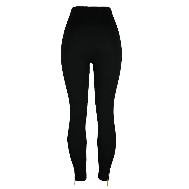 High-waisted Tight Pants Tummy Control Zipper Leggings - WOMONA.COM