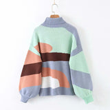 Vintage high collar multicolor sweater - WOMONA.COM