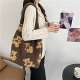 Cute Bear Print Winter Lamb Shoulder Bag - WOMONA.COM