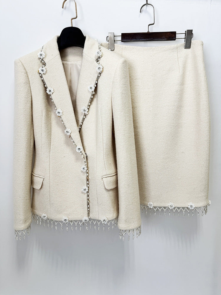 Women's Cream Tweed Blazer & Pencil Skirt Set – alternate product view 6
