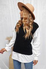 Casual Slim V-neck Pullover Sleeveless Sweater - WOMONA.COM