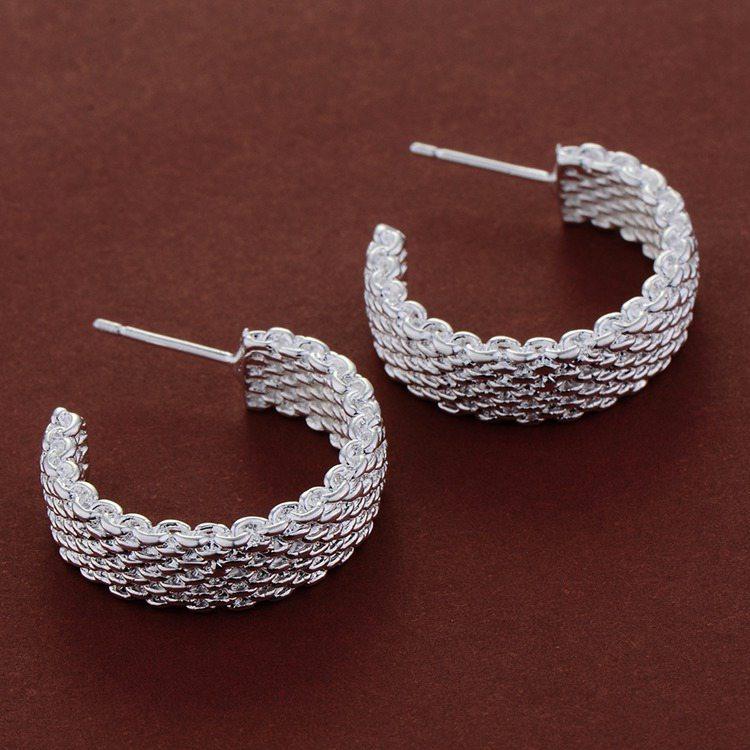 925 silver plated mesh earrings female - WOMONA.COM