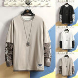 Fake two printed round collar T-shirts - WOMONA.COM