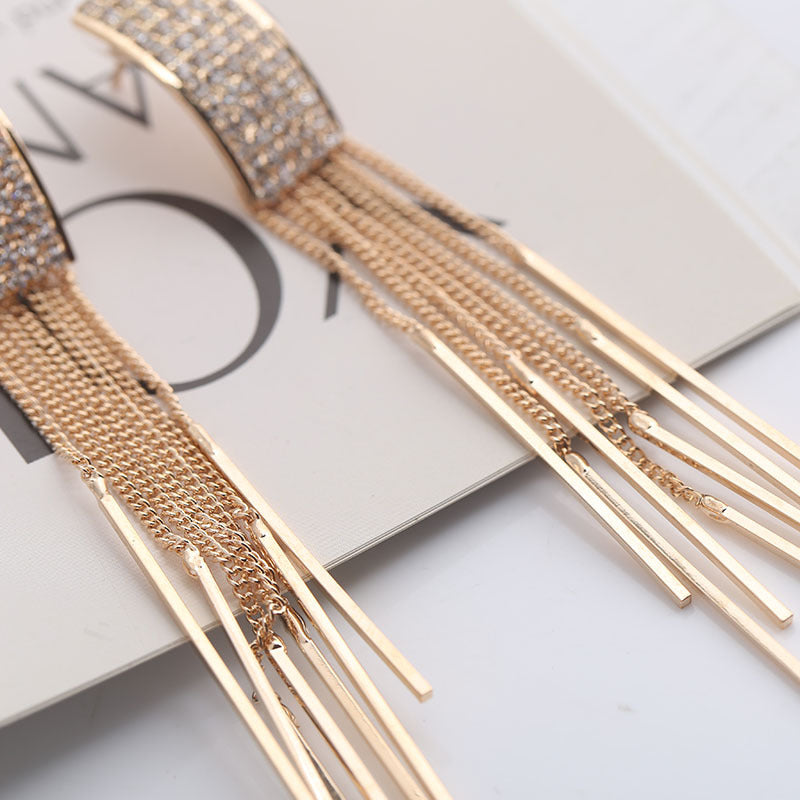 Long crystal tassel earrings - WOMONA.COM