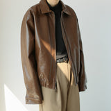 Men's Retro Short Personalized Leather Coat - WOMONA.COM