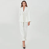 Women's White Lace Up Suit Top Wide Leg Pants - WOMONA.COM