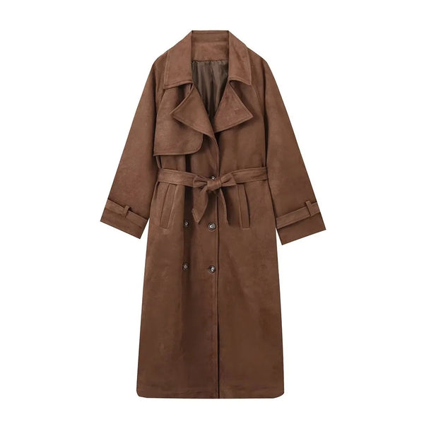 Double Breasted Lapel Shift Coat With Belt