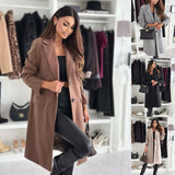 Simplicity Long Sleeve Solid Color Single-breasted Woolen Coat - WOMONA.COM