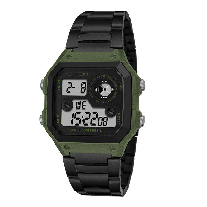 Men's Steel Band Waterproof Multi-function LED Watch Sports - WOMONA.COM
