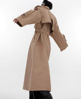 Padded Shoulder Overcoat Coat Three-dimensional Design Windbreaker Overknee Long Top