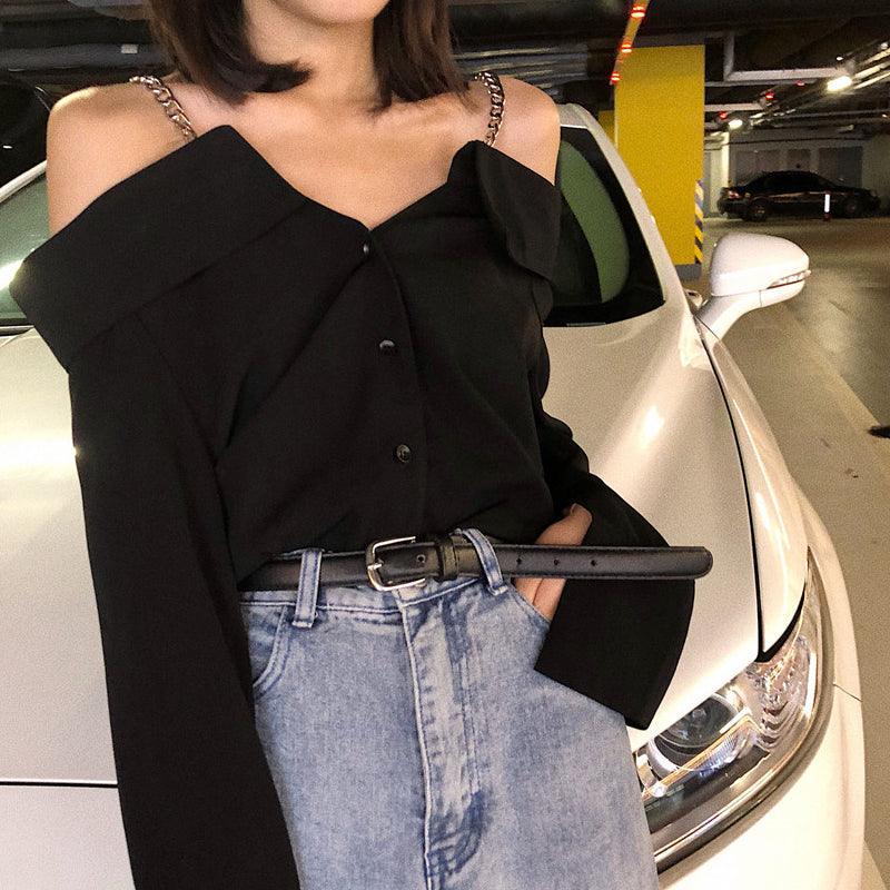 Lazy Style Off-shoulder Sling One-shoulder Blouse Women - WOMONA.COM