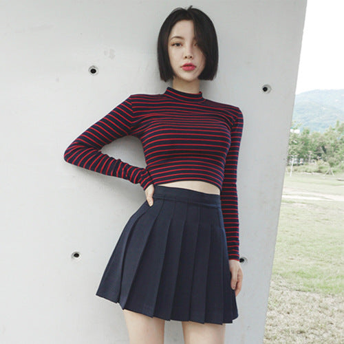 Classic Stripe Slim Short Bustier Crop Top - WOMONA.COM