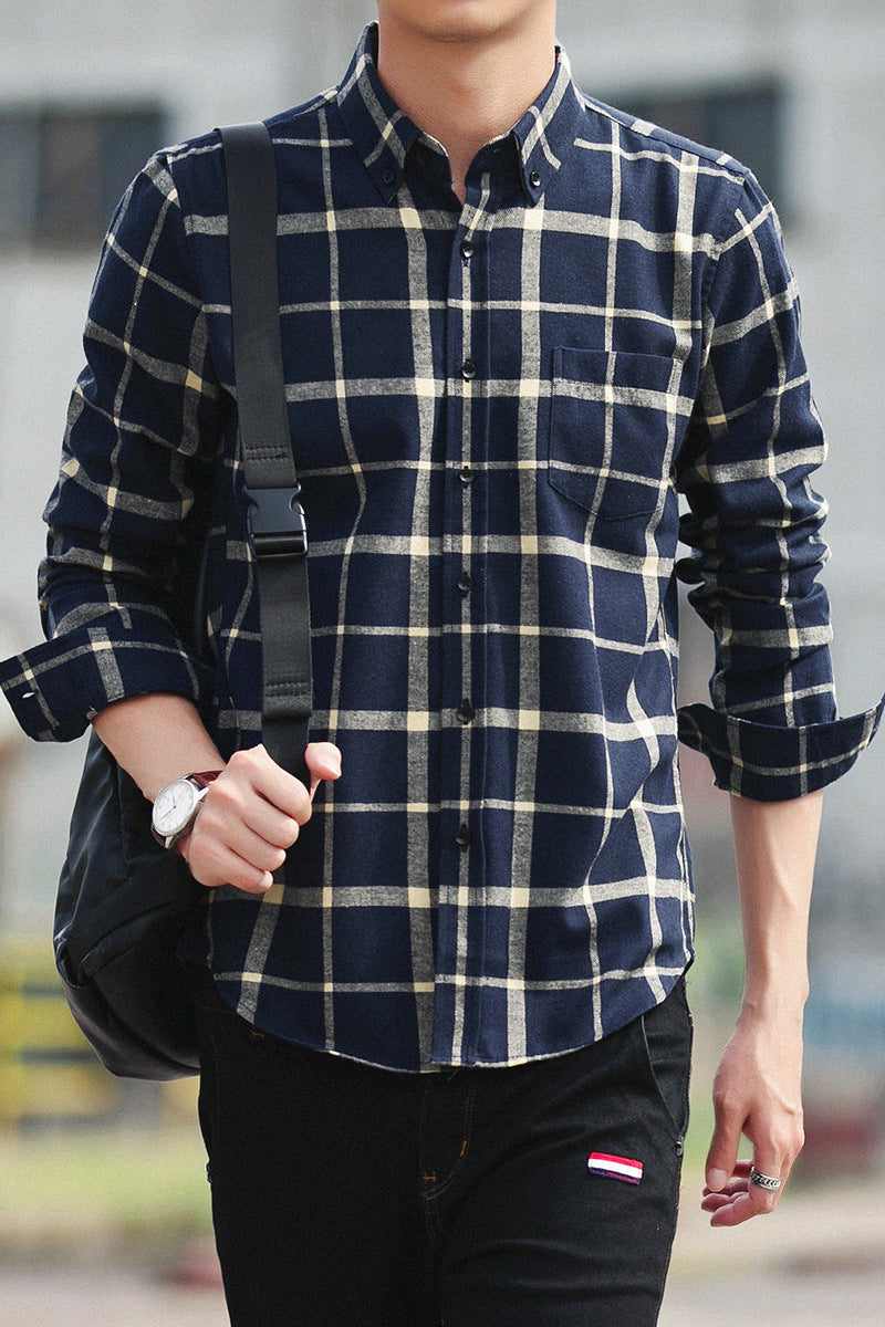 Men's cotton-blend slim plaid flannel shirt