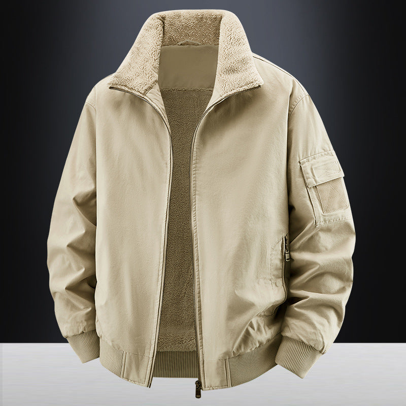 Men's Loose Cotton Work Jacket with Flap Pockets