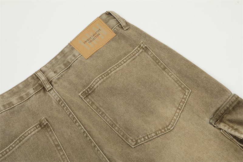 Fashion Waste Soil Pleated Cargo Jeans Men - WOMONA.COM