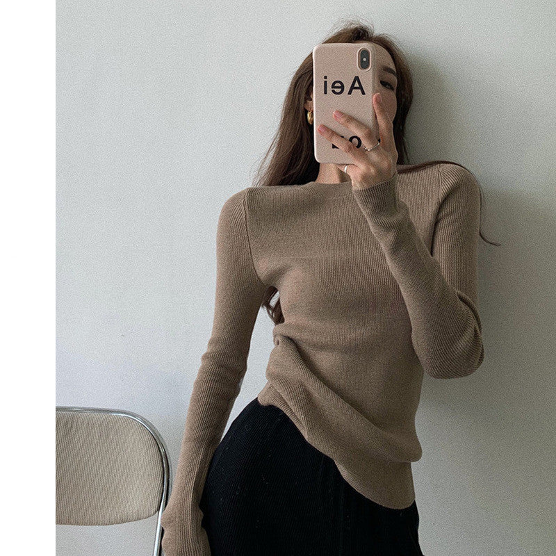 Casual Women's Solid Color Knitted Round Neck Sweater - WOMONA.COM