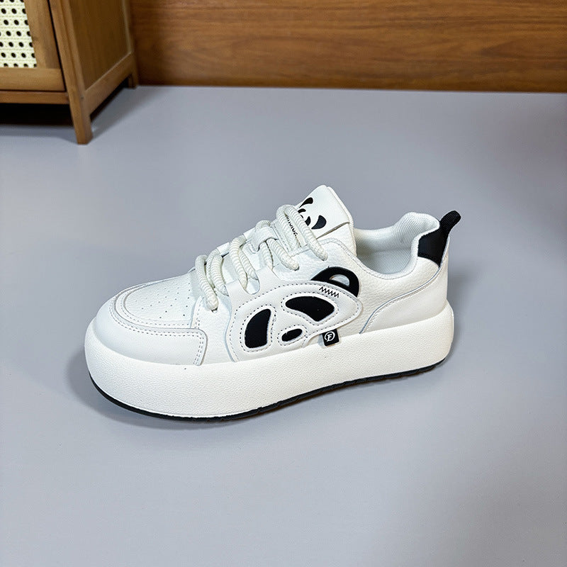 Zapatos blancos con cordones, cómodos y transpirables, con diseño de panda en blanco y negro