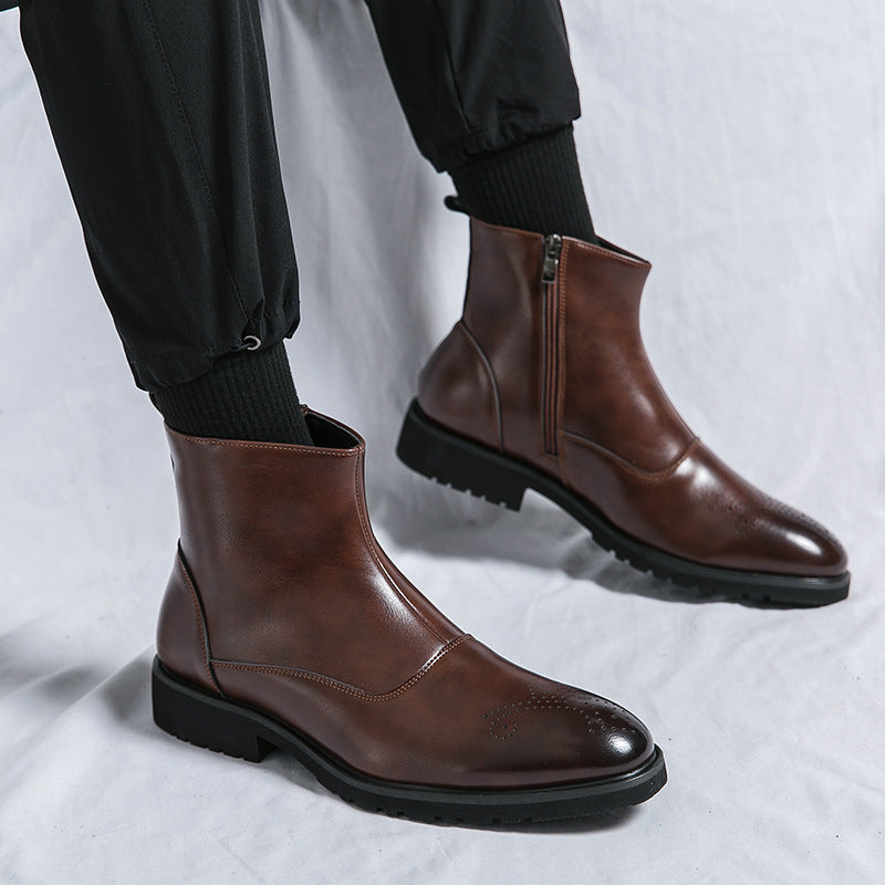 British Solid Color Pointed Leather Boots - WOMONA.COM