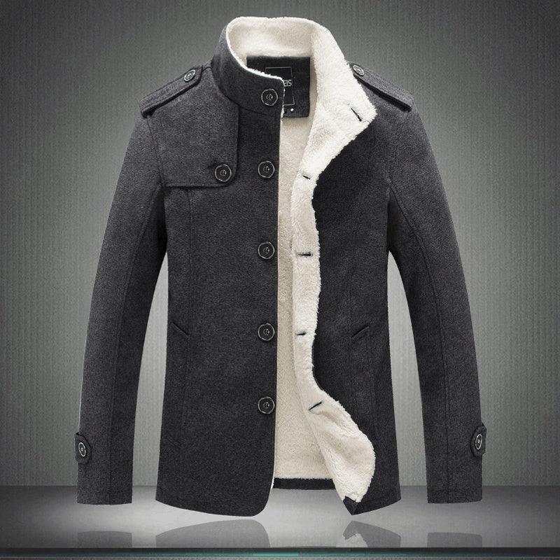 MEADOWLARK jacket in black with off-white sherpa lining and button-front closure