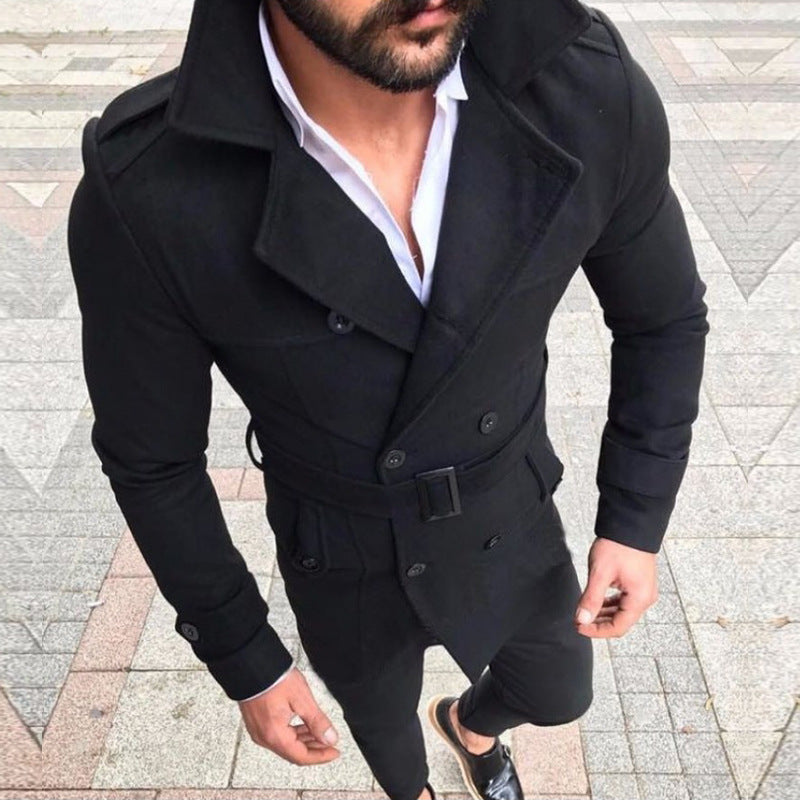 Double-breasted casual trench coat wool coat - WOMONA.COM