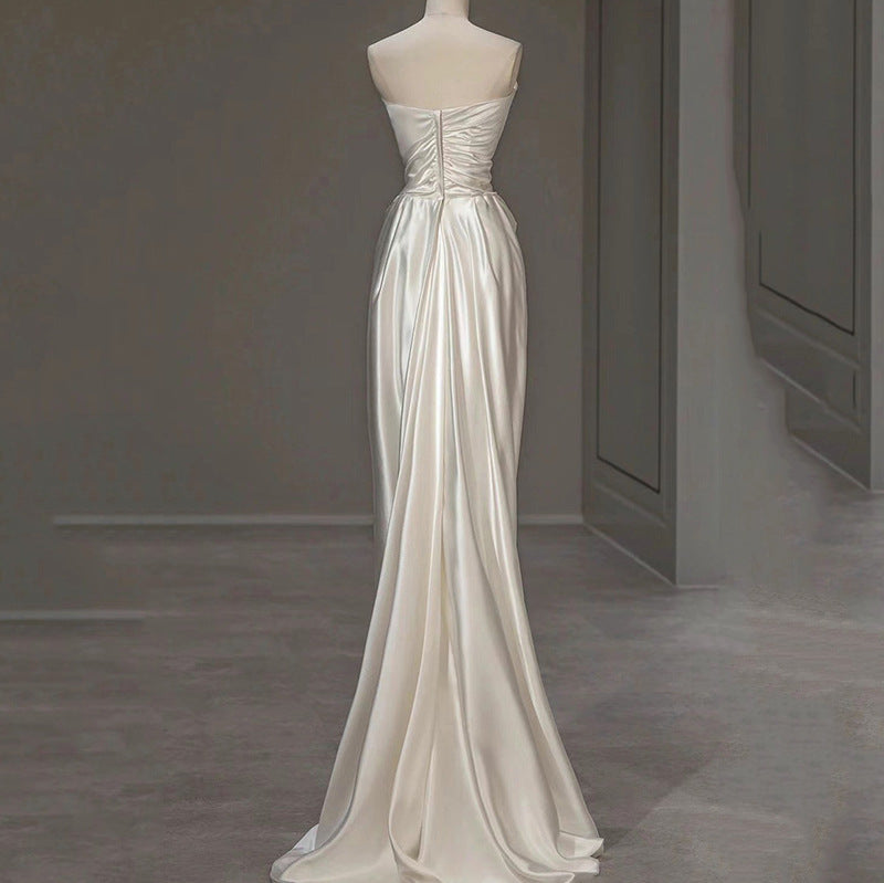 Satin Leichtes Brautkleid Französisch Weiß