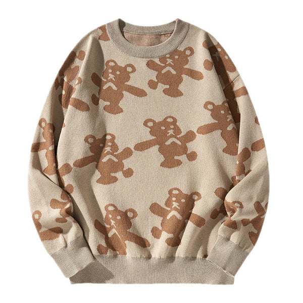 Cartoon Bear Pattern Hong Kong Style Sweater - WOMONA.COM