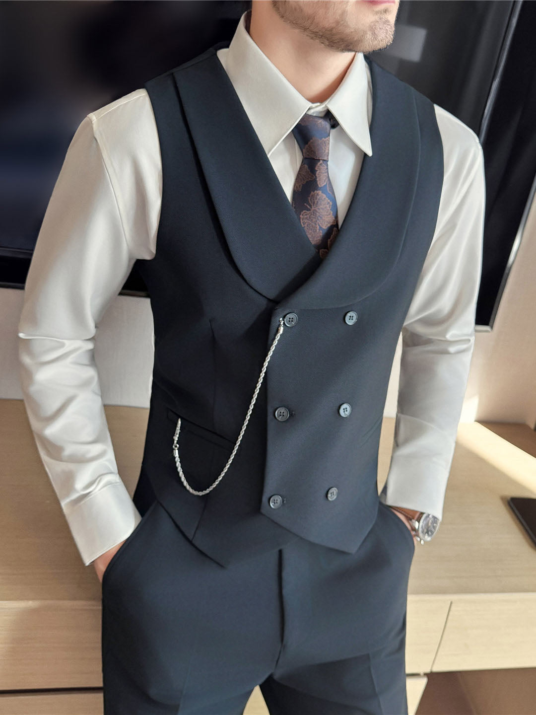 Men's Double-Breasted Shawl-Collar Vest – product image 1