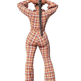 Fashion Women's Wear Long Sleeve Printed Checks Suit - WOMONA.COM