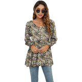 Flowers Print Casual V-Neck Blouse T-Shirts - WOMONA.COM