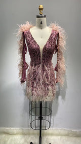 Low-cut Tight-fitting High-end Feather Dress - WOMONA.COM