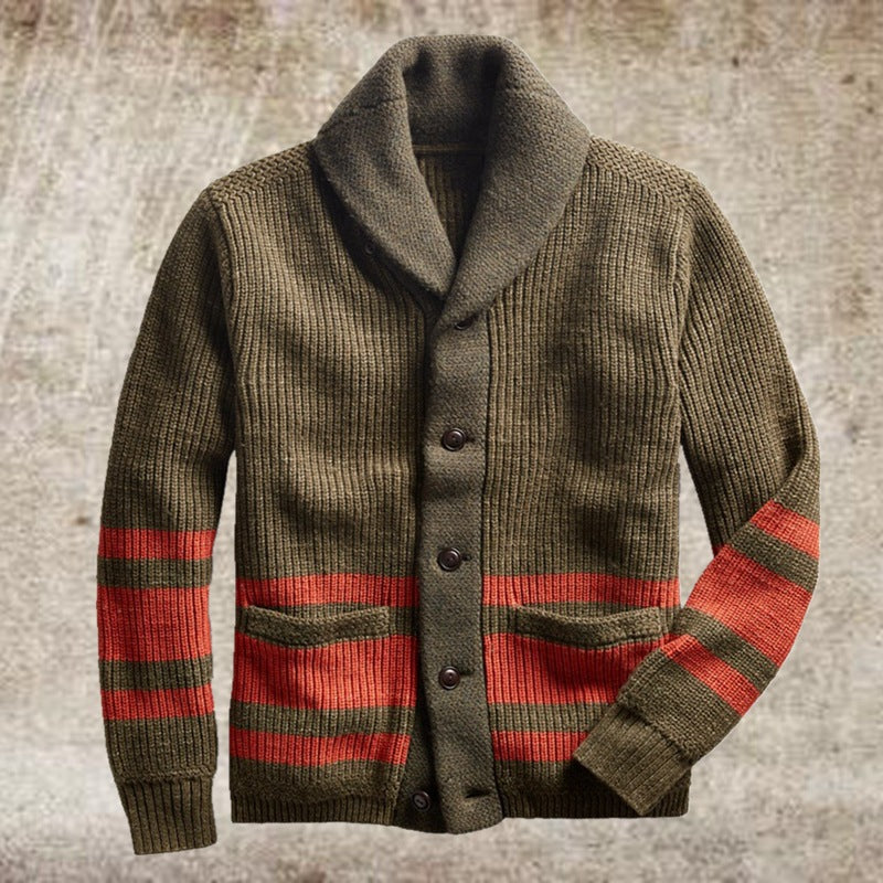 Men's army green thick knit cardigan jacket