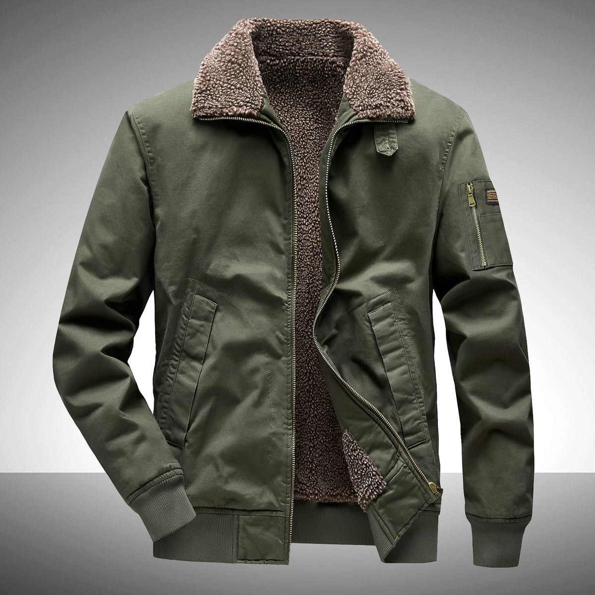 Men's loose fleece-lined padded overalls-style workwear jacket in black, khaki and army green – photo 4 of 5