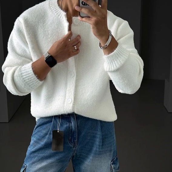 Crew-neck Knitted Cardigan Comfortable And Warm Loose-fit Sweater