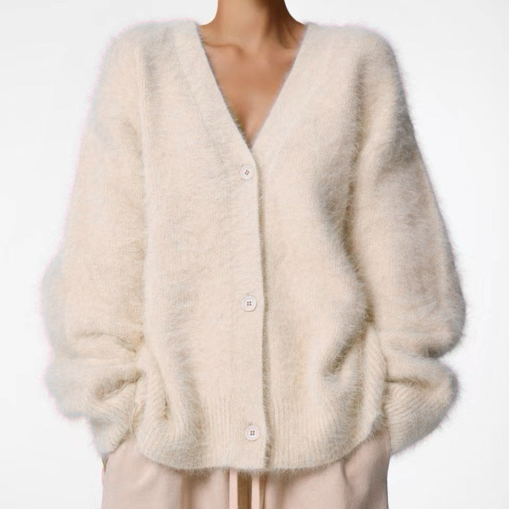 Women's relaxed V-neck button cardigan