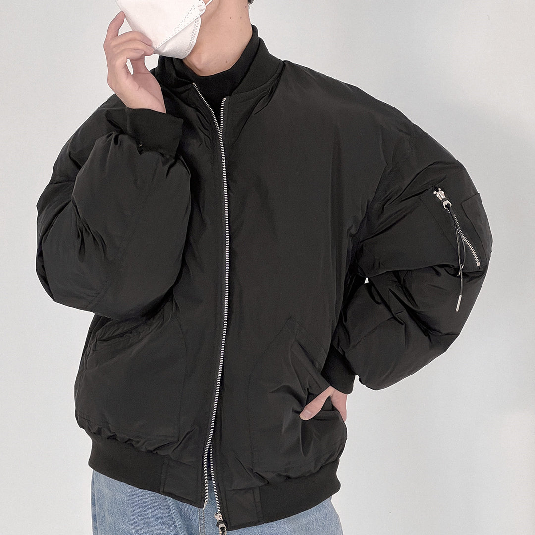 Men's padded baseball collar zip jacket in green
