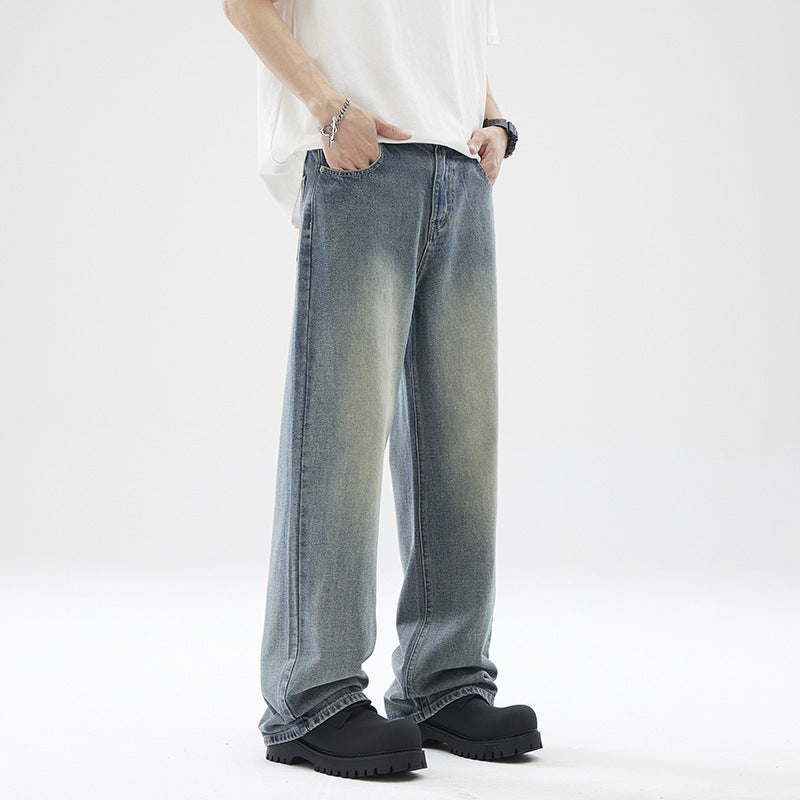 Pantalones holgados de color azul hielo para hombre, estilo americano