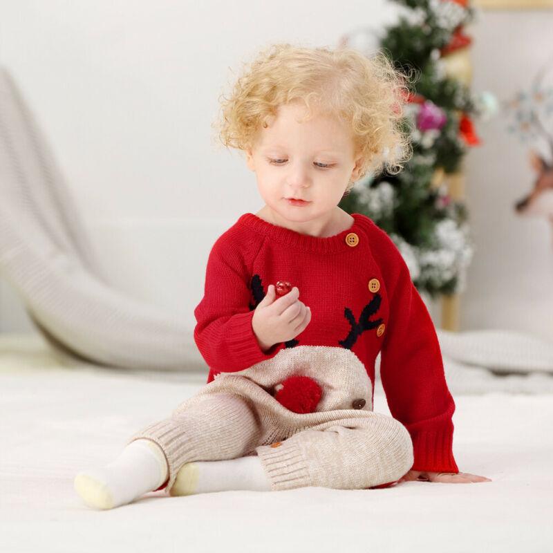 Boys and girls knitted cartoon deer romper Christmas sweater - WOMONA.COM