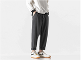 Men Straight Loose Cropped Cotton Pants - WOMONA.COM