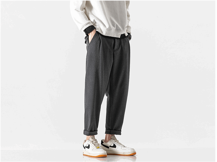 Men Straight Loose Cropped Cotton Pants - WOMONA.COM