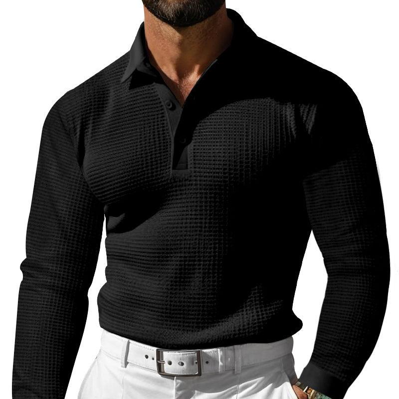 Lapel Button Long Sleeve Vacation Casual T-shirt - WOMONA.COM