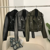 Frühling und Herbst Damen zweifarbig gewaschen Leder getragen Motorrad europäischen und amerikanischen Stil Jacke Ledermantel