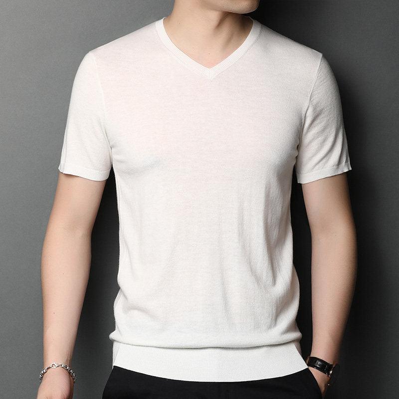 Wool Spring Short-sleeved T-shirt Men - WOMONA.COM