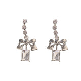 Diamond Bow Long Earrings - WOMONA.COM