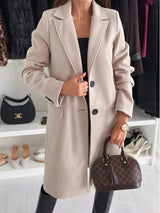 Simplicity Long Sleeve Solid Color Single-breasted Woolen Coat - WOMONA.COM