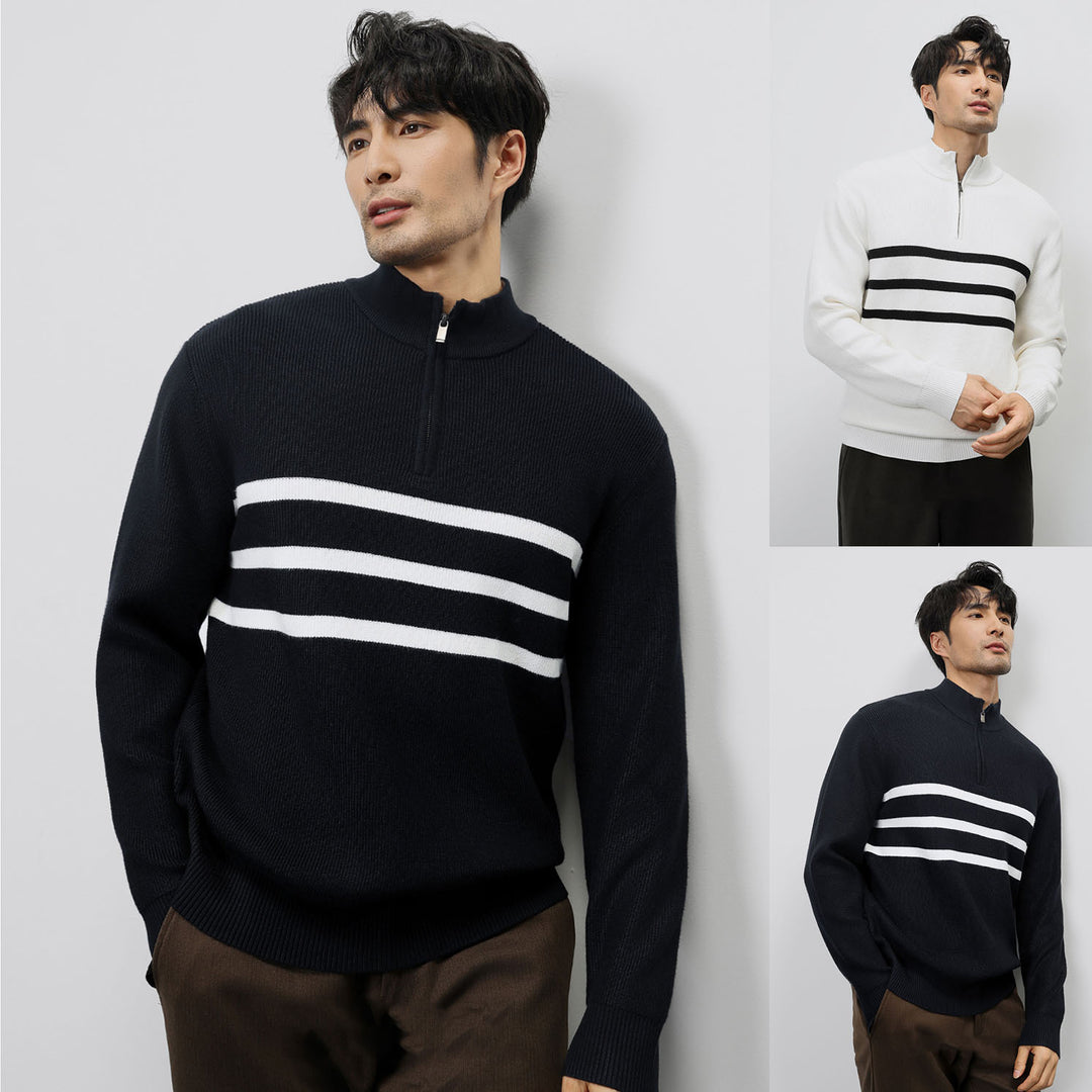 Men's Striped Half-Zip Knit Sweater - product view 1