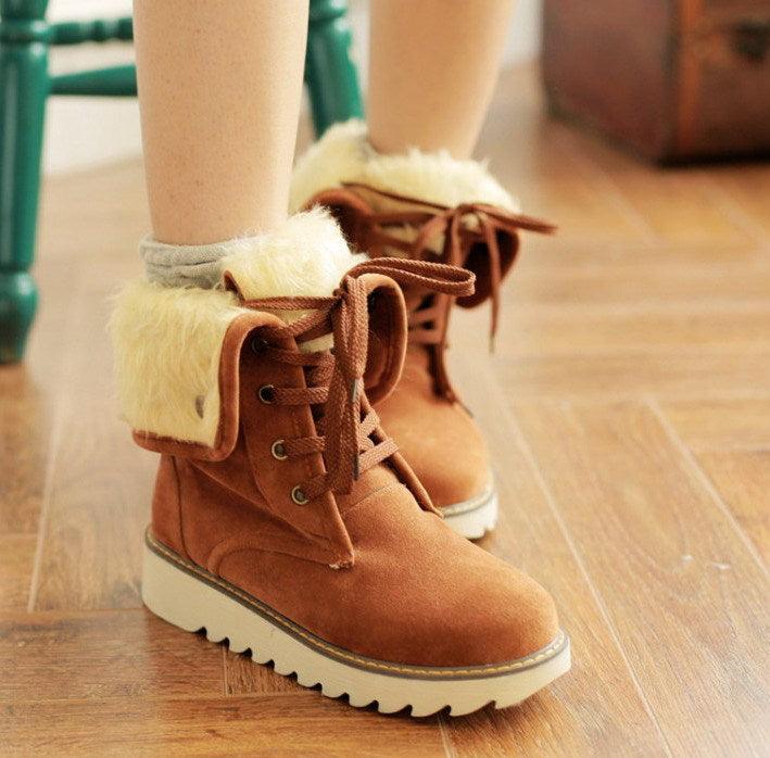 Frosted fur boots snow boots Lace Up Boots - WOMONA.COM