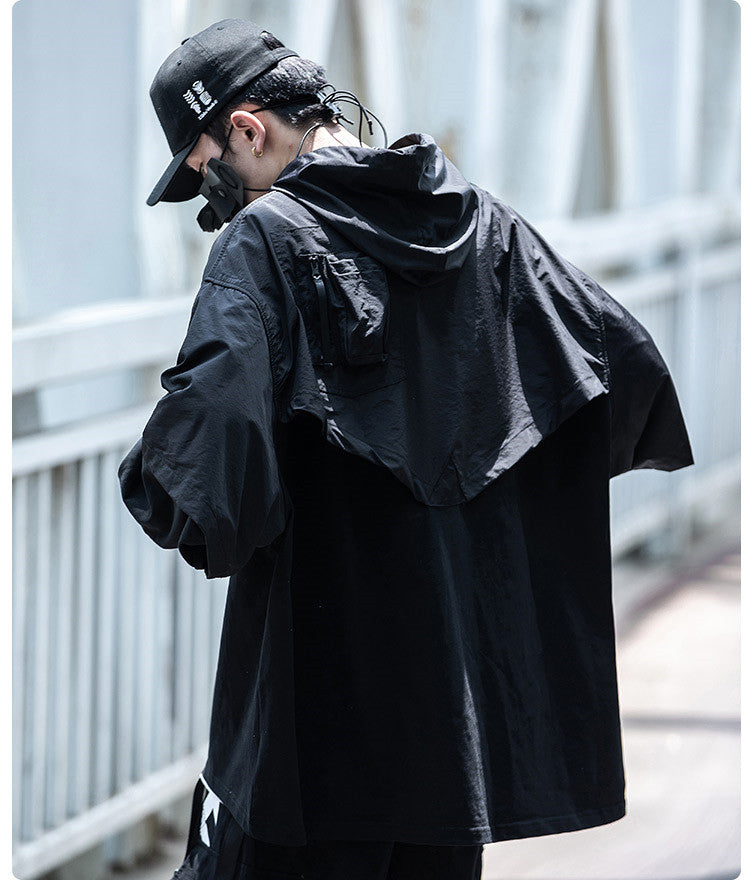 Hooded Trench Coat, Dark Black Function, Two Coats For Men - WOMONA.COM